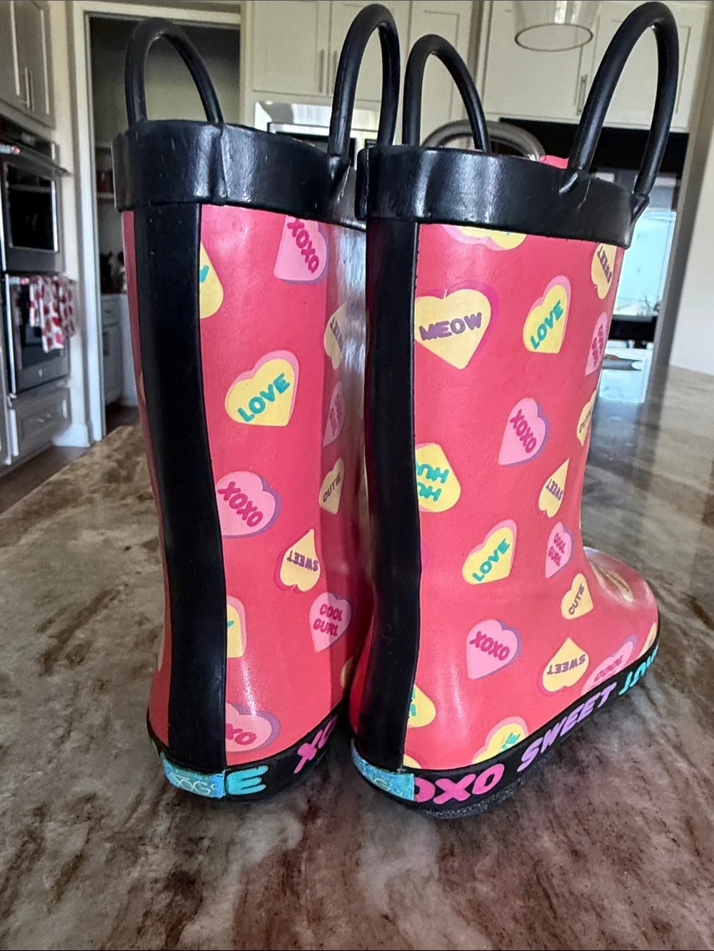 Zoogs Girls Pink Conversation Heart Rain Boots Sz 10